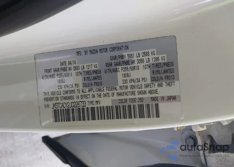 2018 Mazda Cx-9 Touring from USA, damaged, VIN JM3TCACY2J0228733